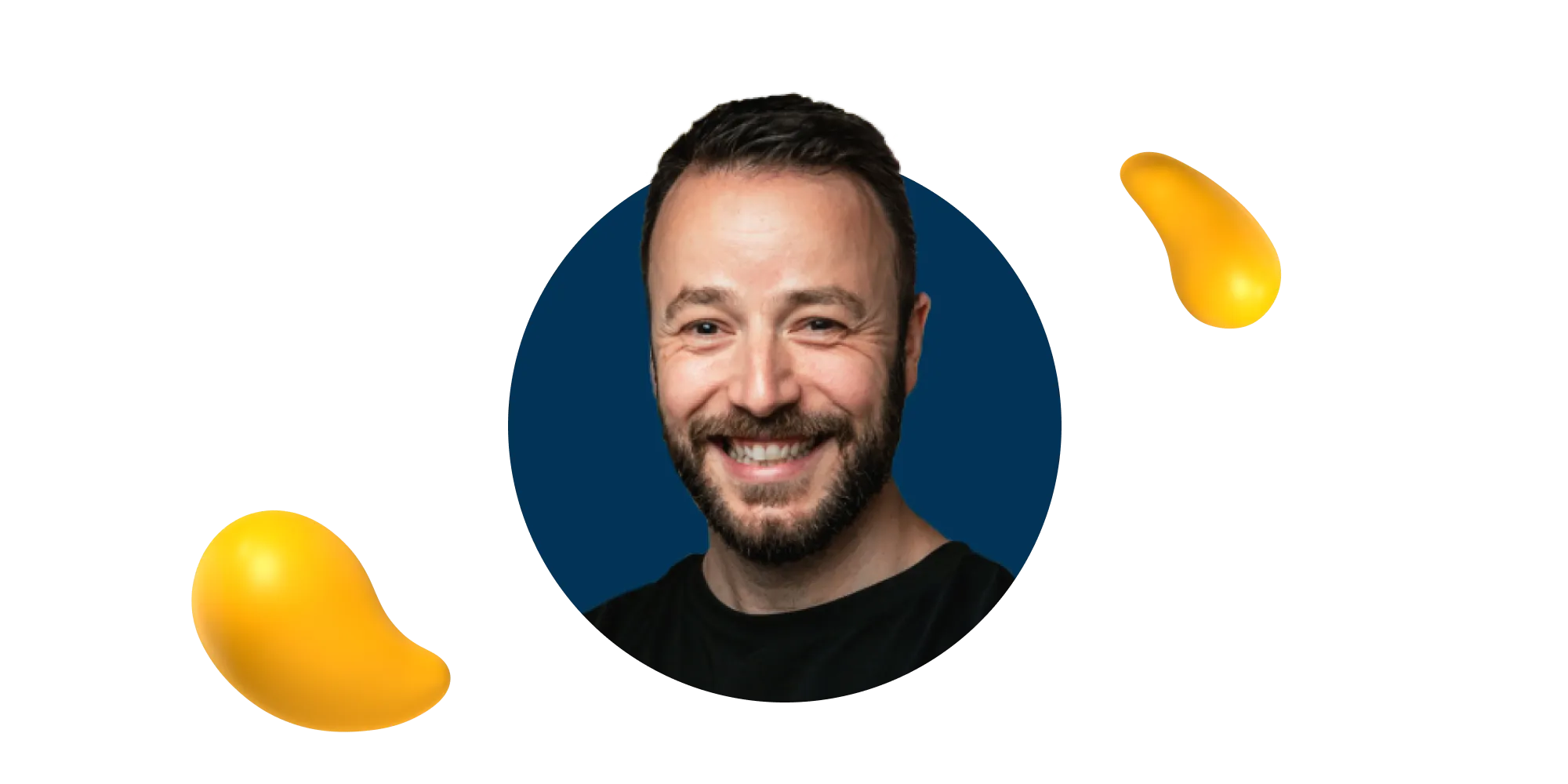 Portrait of James Barnard, Adobe MAX 2025 speaker and designer, against a dark background with yellow 3D shapes.