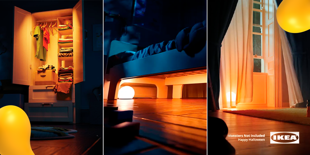 IKEA subtle Halloween campaign using creative lighting to promote home decor with a spooky twist