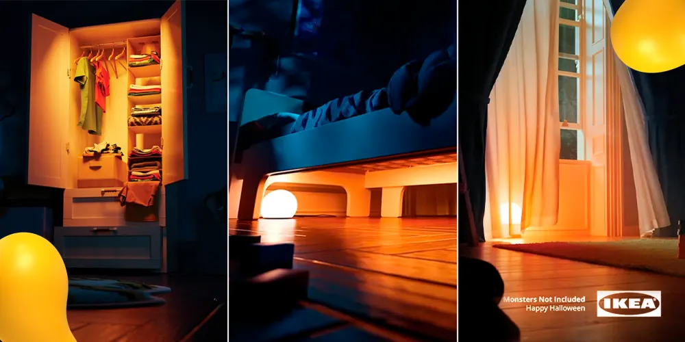 IKEA subtle Halloween campaign using creative lighting to promote home decor with a spooky twist