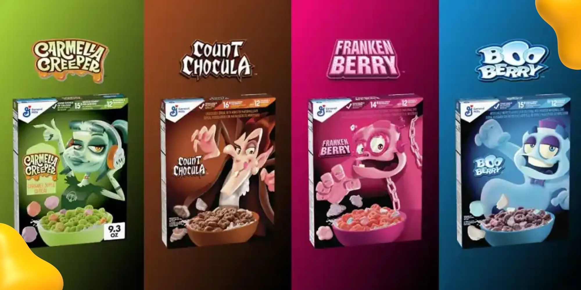 General Mills nostalgia-driven Halloween campaign featuring Count Chocula and other monster-themed cereals.