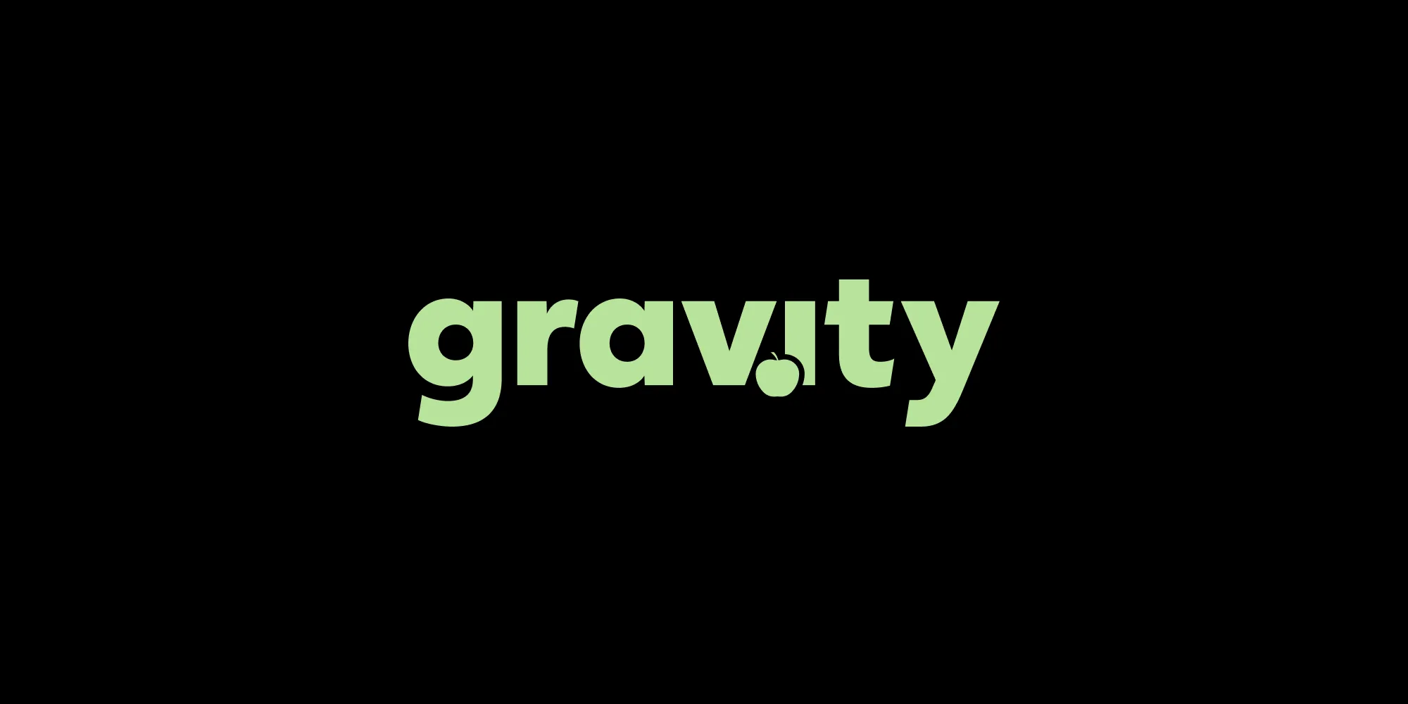 Gravity Global logo – Light green “gravity” text with an apple-shaped dot over the “i” on a black background.