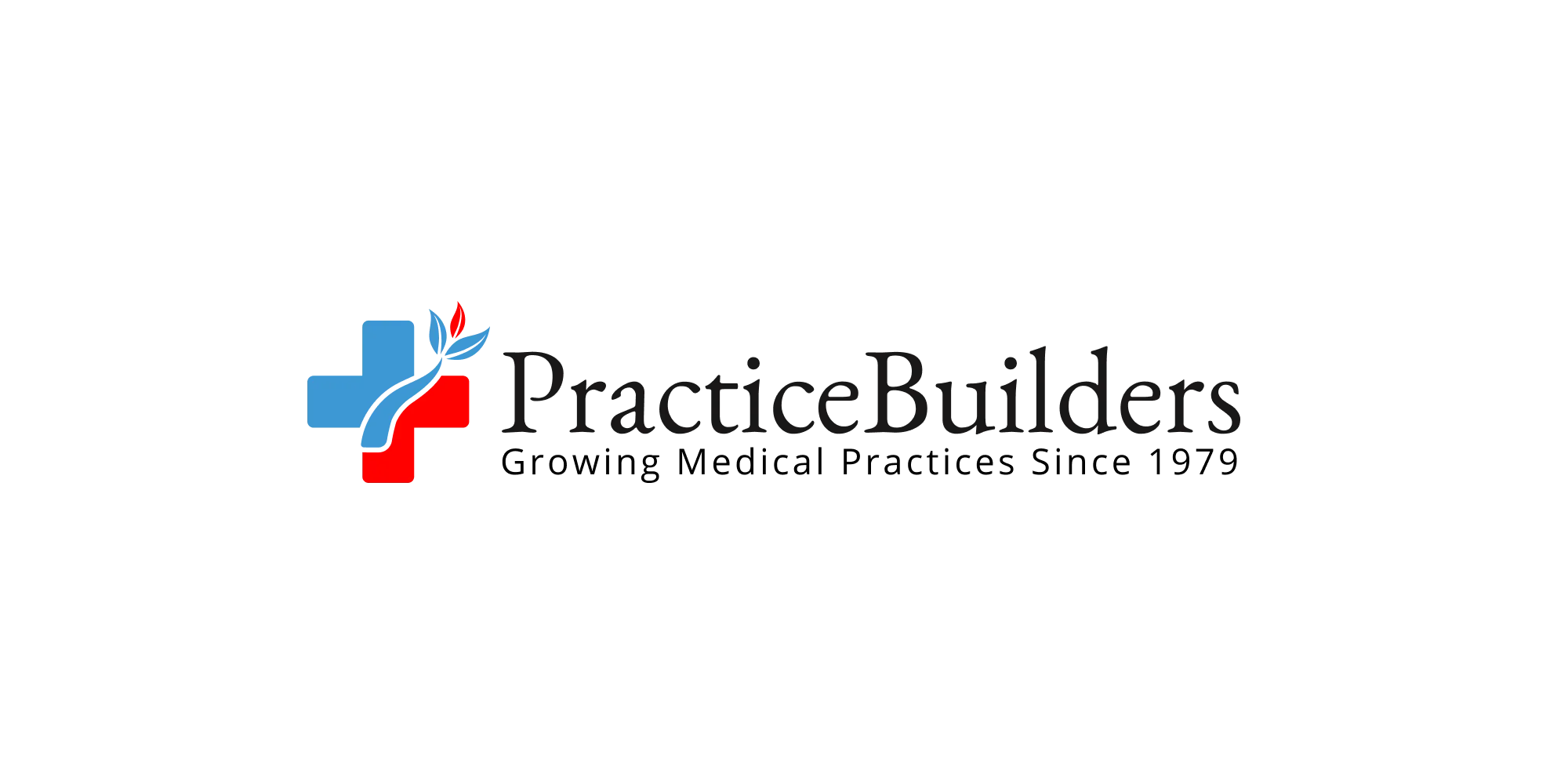 Practice Builders logo – Practice Builders logo with a red and blue cross and tagline “Growing Medical Practices Since 1979.”