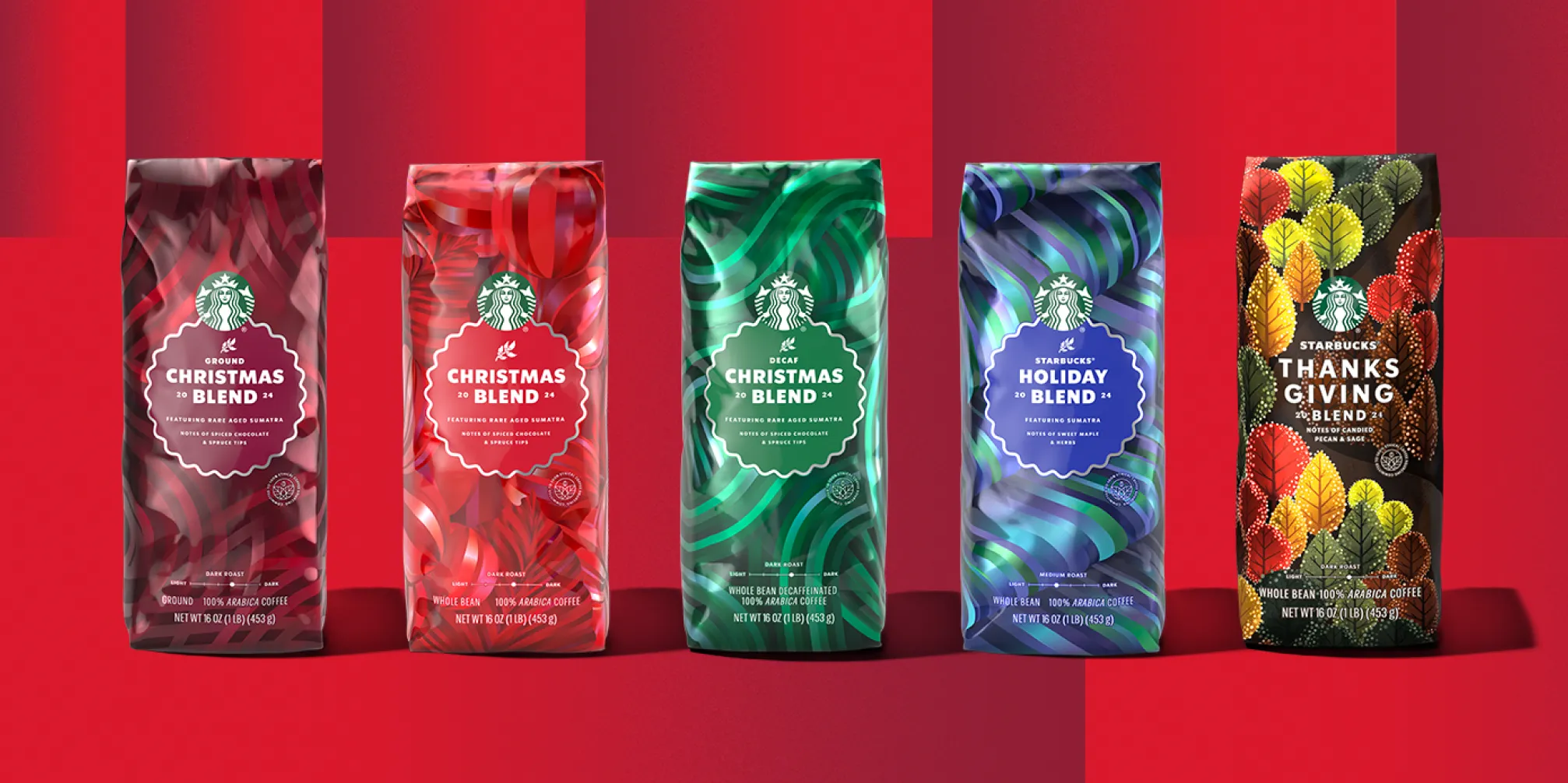 Starbucks Thanksgiving Blend and holiday coffee packaging for Thanksgiving marketing inspiration