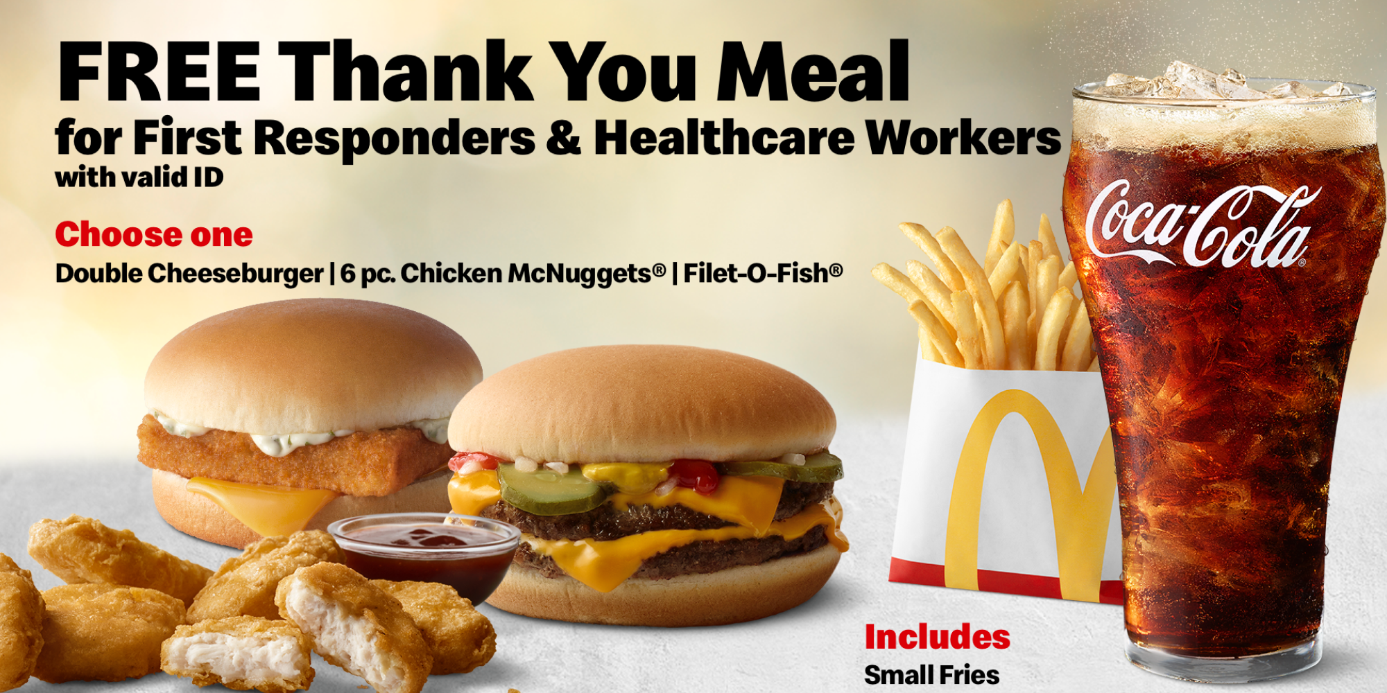 McDonald’s Thanksgiving Thank You Meal offer for first responders with free burger, nuggets, fries, and Coke