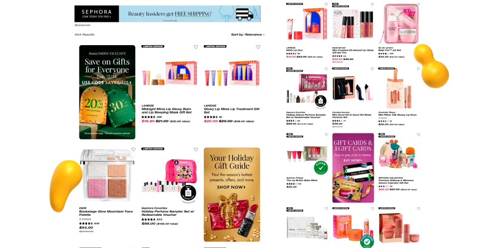 A collage of Sephora's holiday gift sets