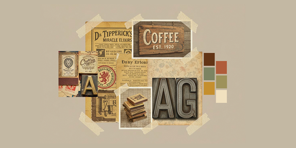 Vintage logo inspiration from antique signage, old typography, and textured print materials