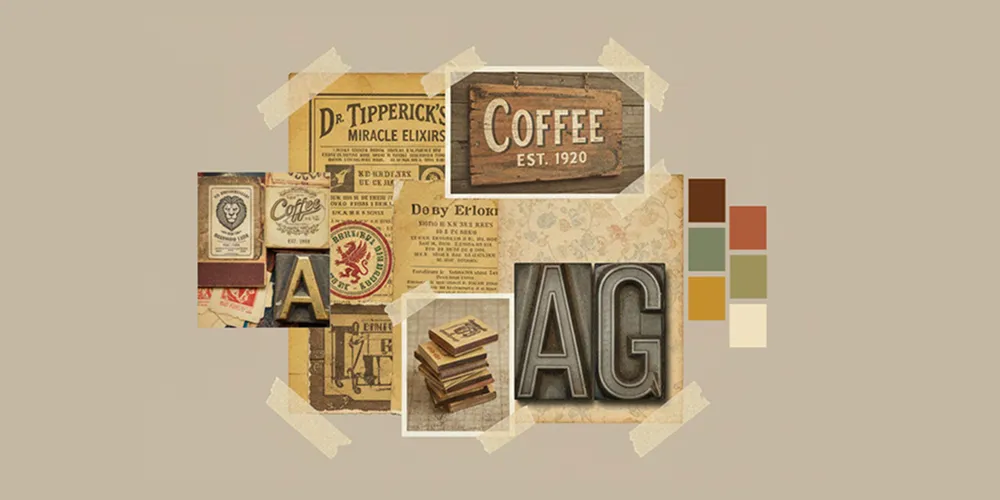 Vintage logo inspiration from antique signage, old typography, and textured print materials
