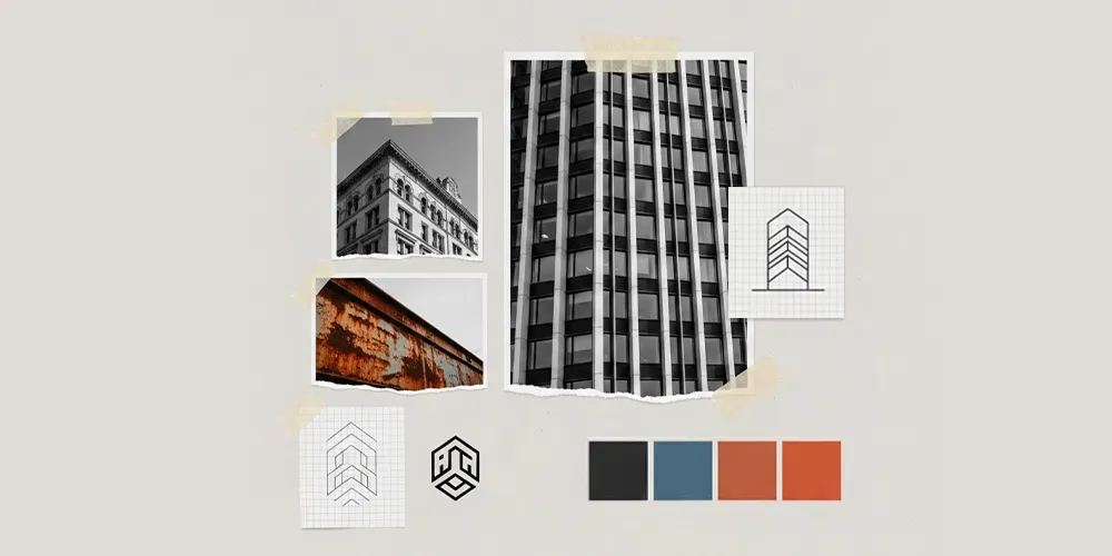 Architectural logo inspiration using geometric forms, negative space, and modern building details