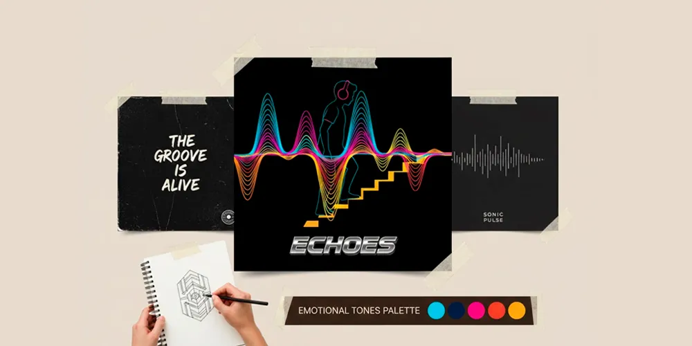 Music and album art–inspired logo inspiration using sound waves, rhythm, color, and emotional visual design