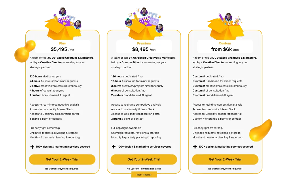 Designity pricing plans overview – click to view full pricing