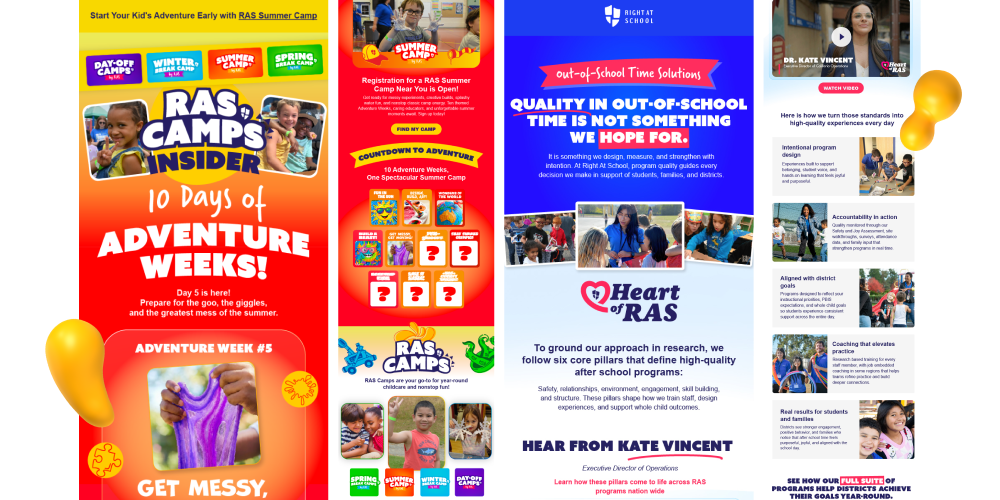 Collage showcasing the email newsletters that Designity created for Right at School