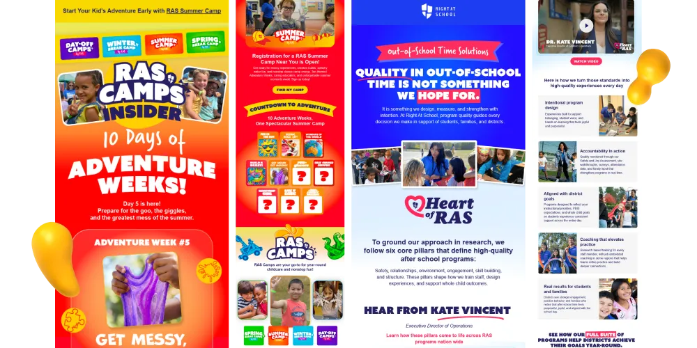 Collage showcasing the email newsletters that Designity created for Right at School