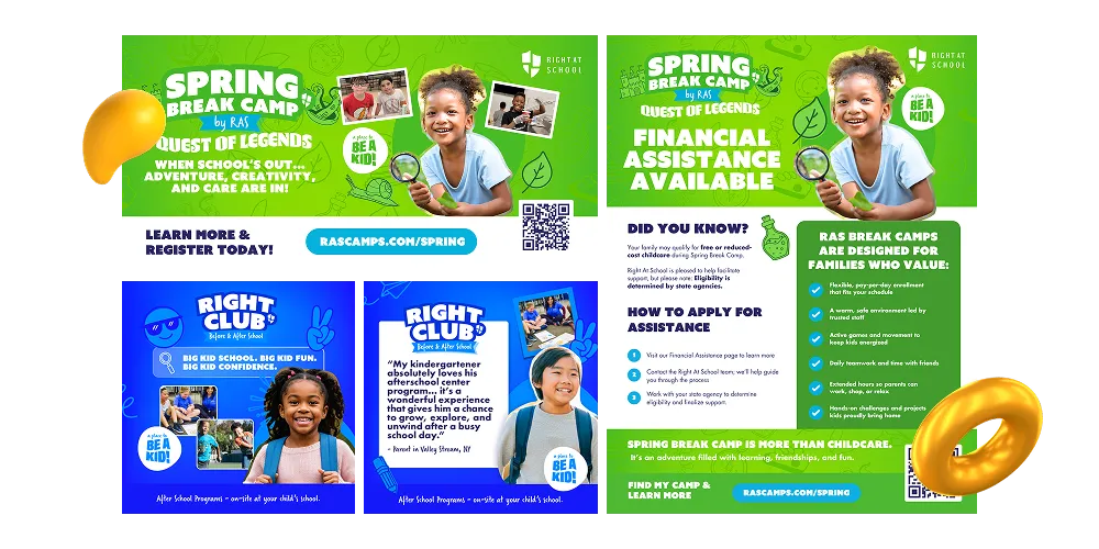Collage showcasing the flyers Designity created for Right at School's