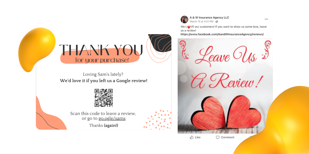 Valentine’s Day review request designs with hearts, thank-you cards, and QR codes for customer feedback
