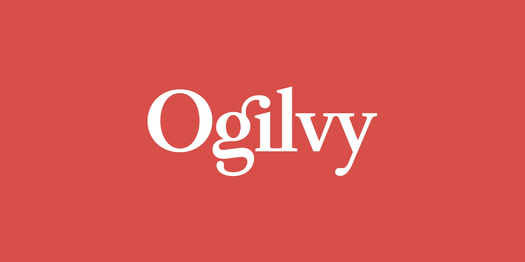 Ogilvy logo in white serif text on a red background.