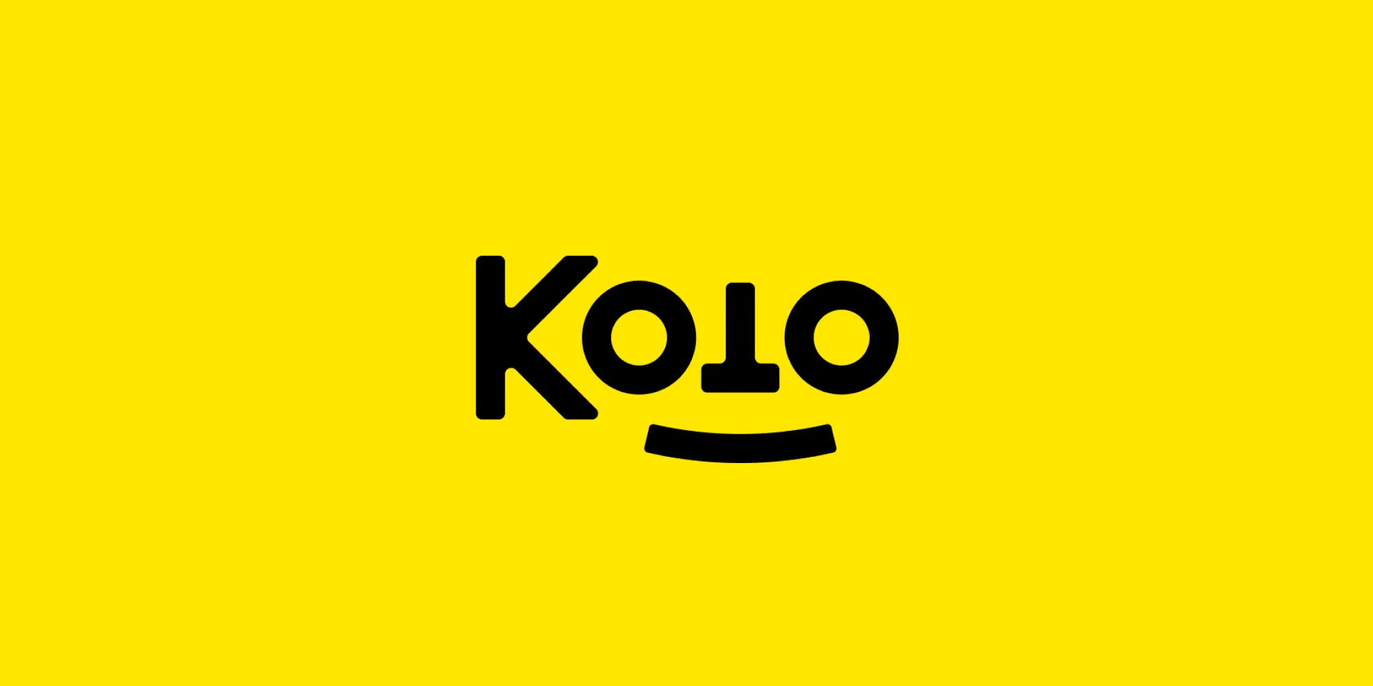 Koto logo in bold black text with smile graphic on a bright yellow background.