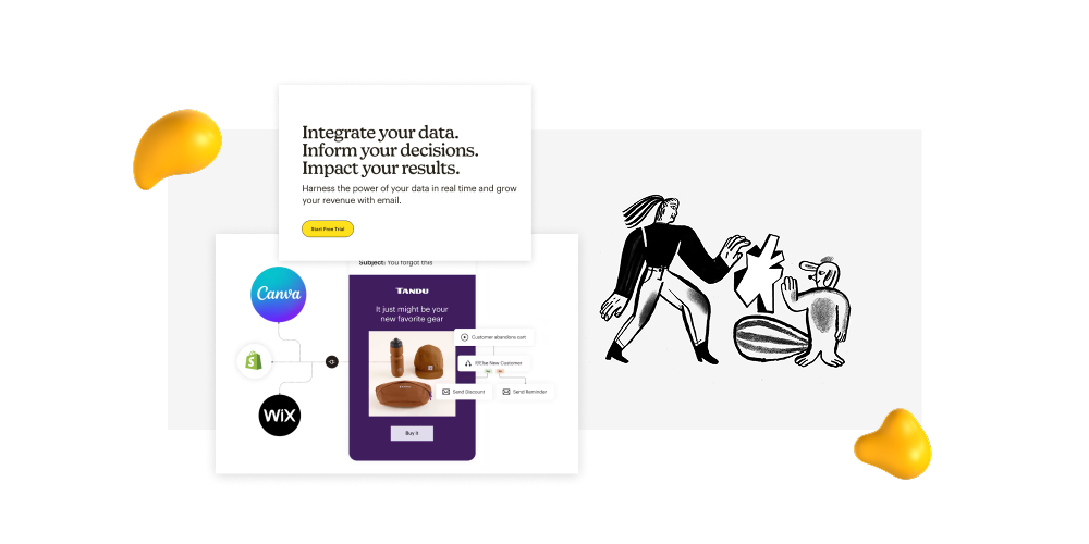 Mailchimp brand design with playful illustration, warm colors, and conversational visual tone