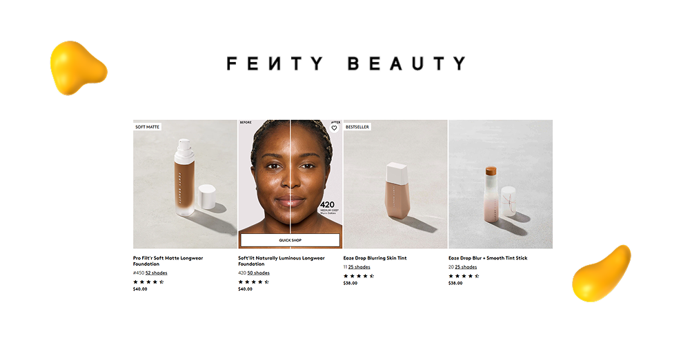 Screenshot of Fenty Beauty product line