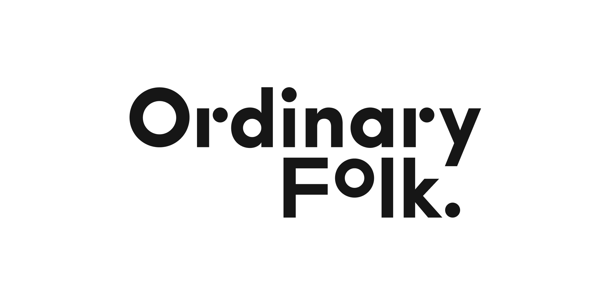 Ordinary Folk logo with bold black text in a modern, geometric font and a period at the end, on a white background