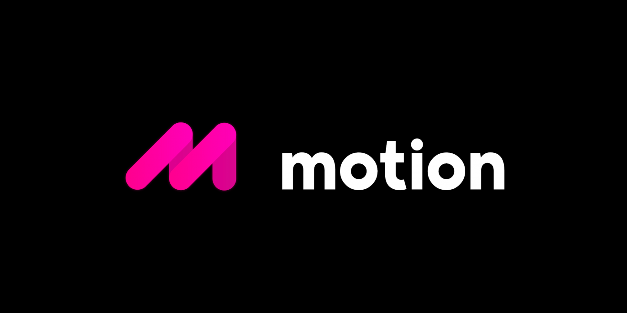 Motion logo with a bold, bright pink “M” icon and white lowercase text “motion” on a black background