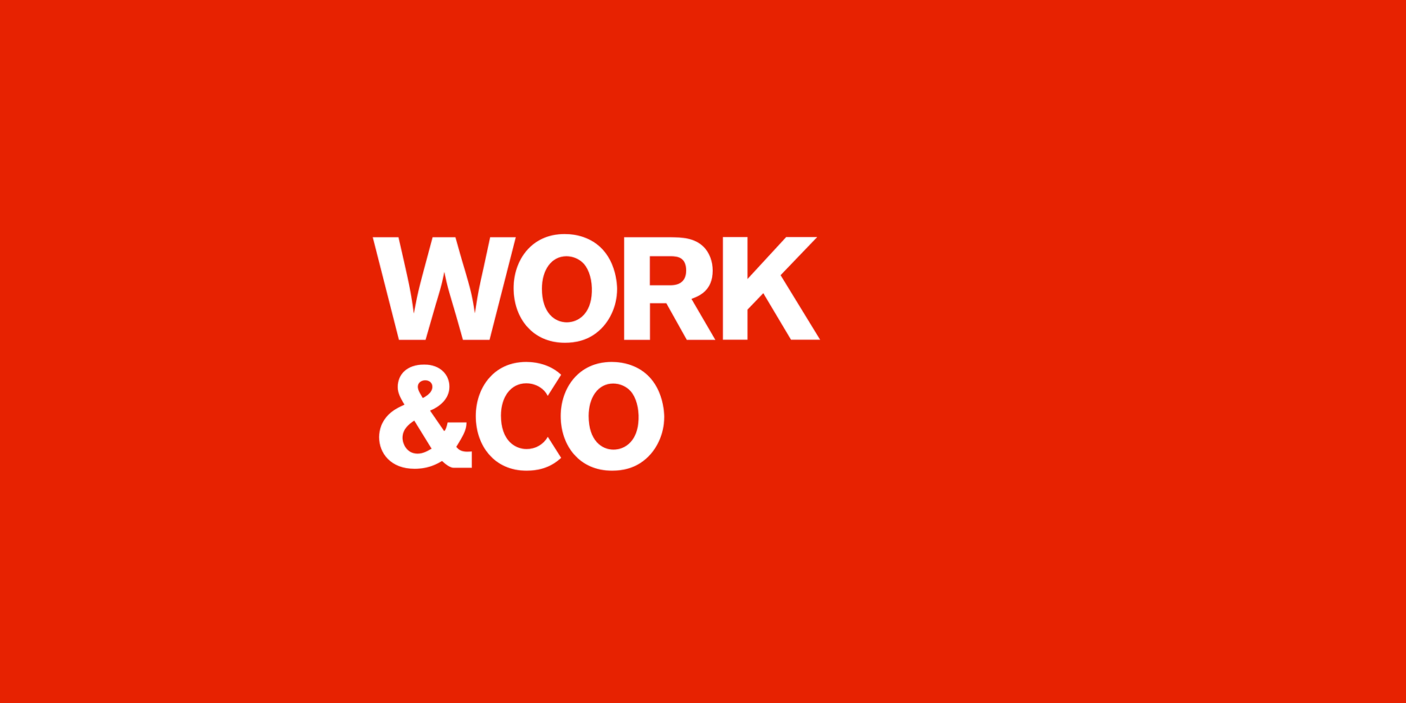 Bold red and white Work & Co logo emphasizing digital product design expertise
