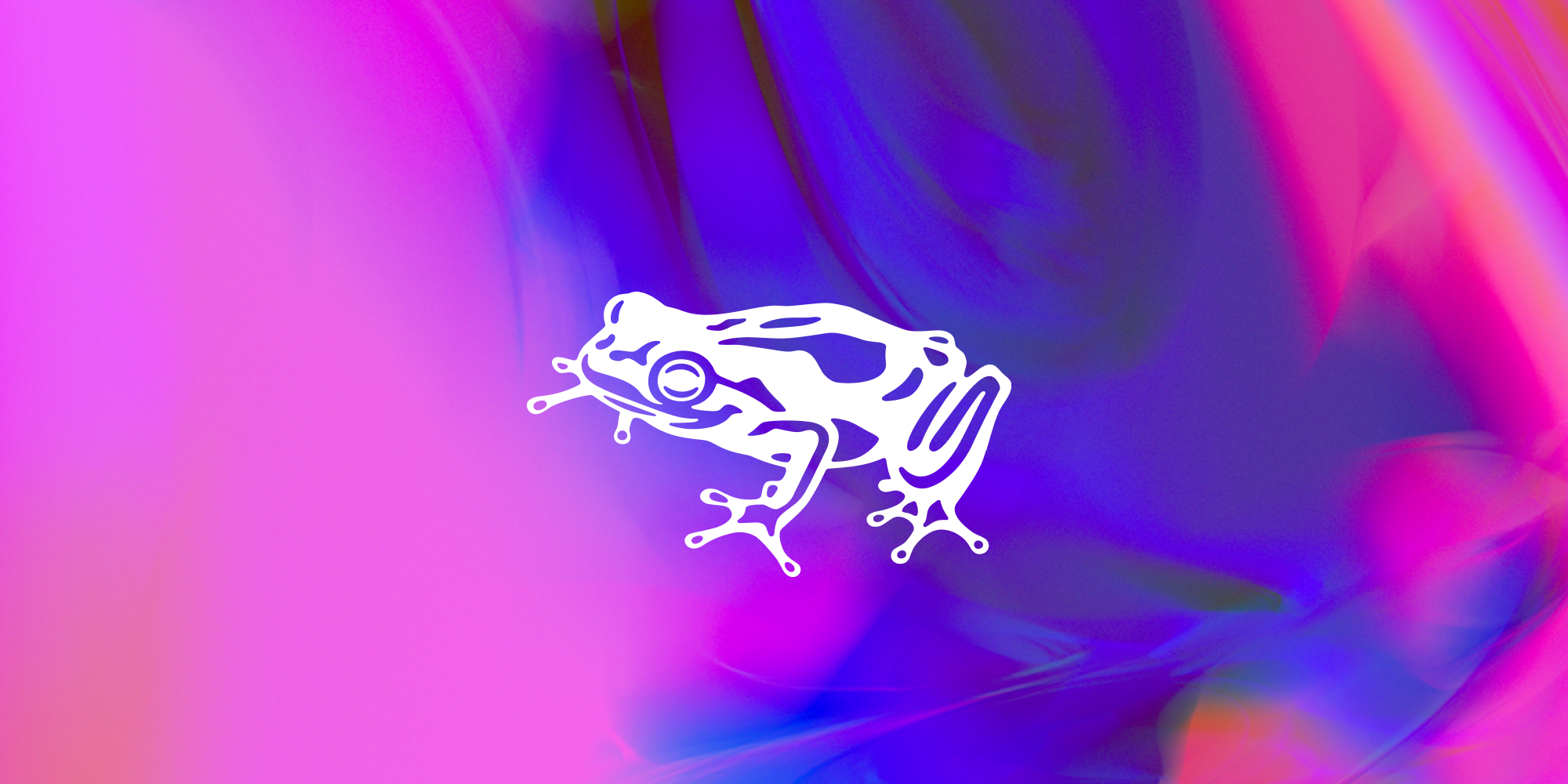 White frog silhouette on colorful gradient background, representing Frog Design’s creative agency brand