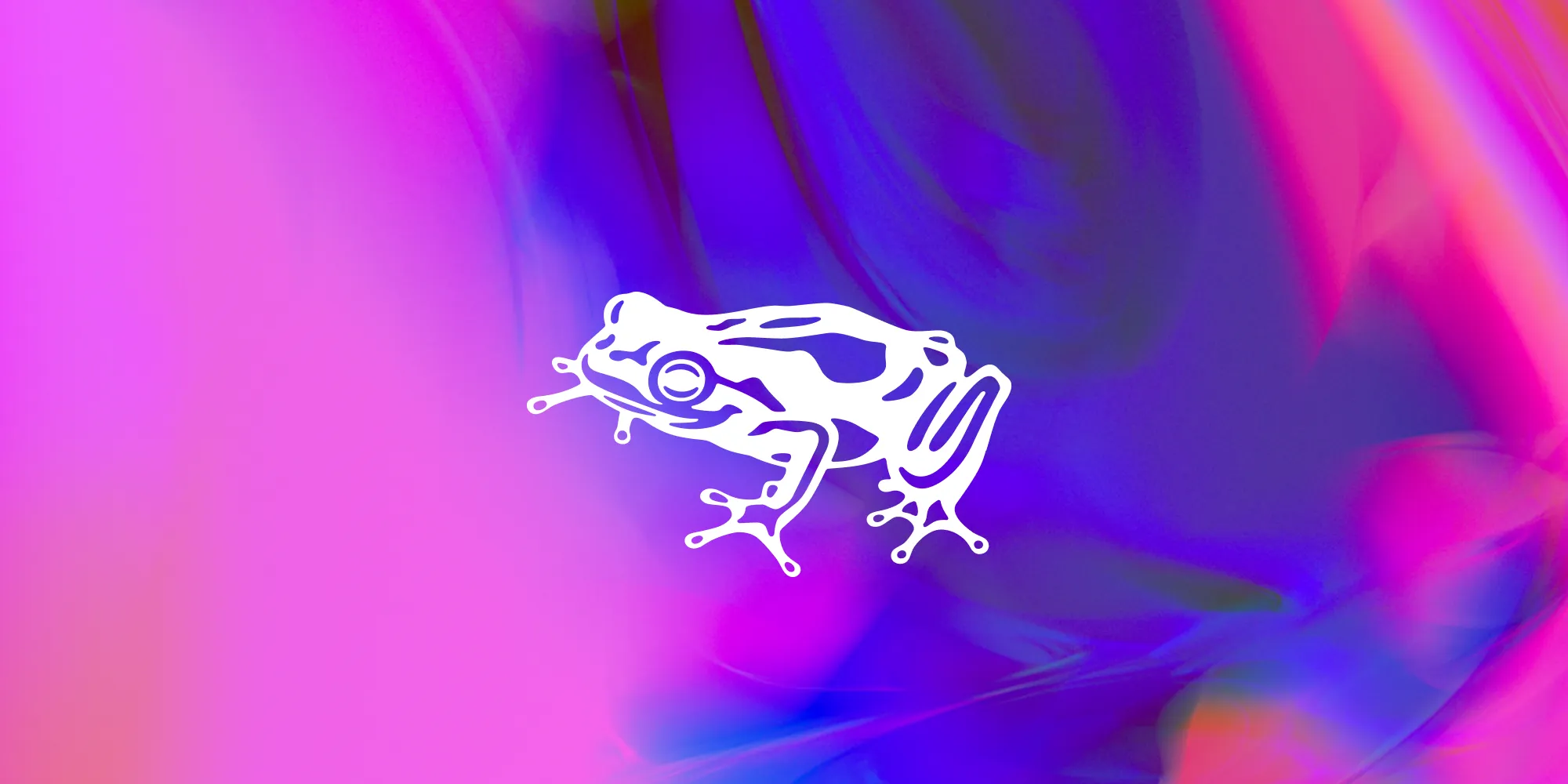 White frog silhouette on colorful gradient background, representing Frog Design’s creative agency brand