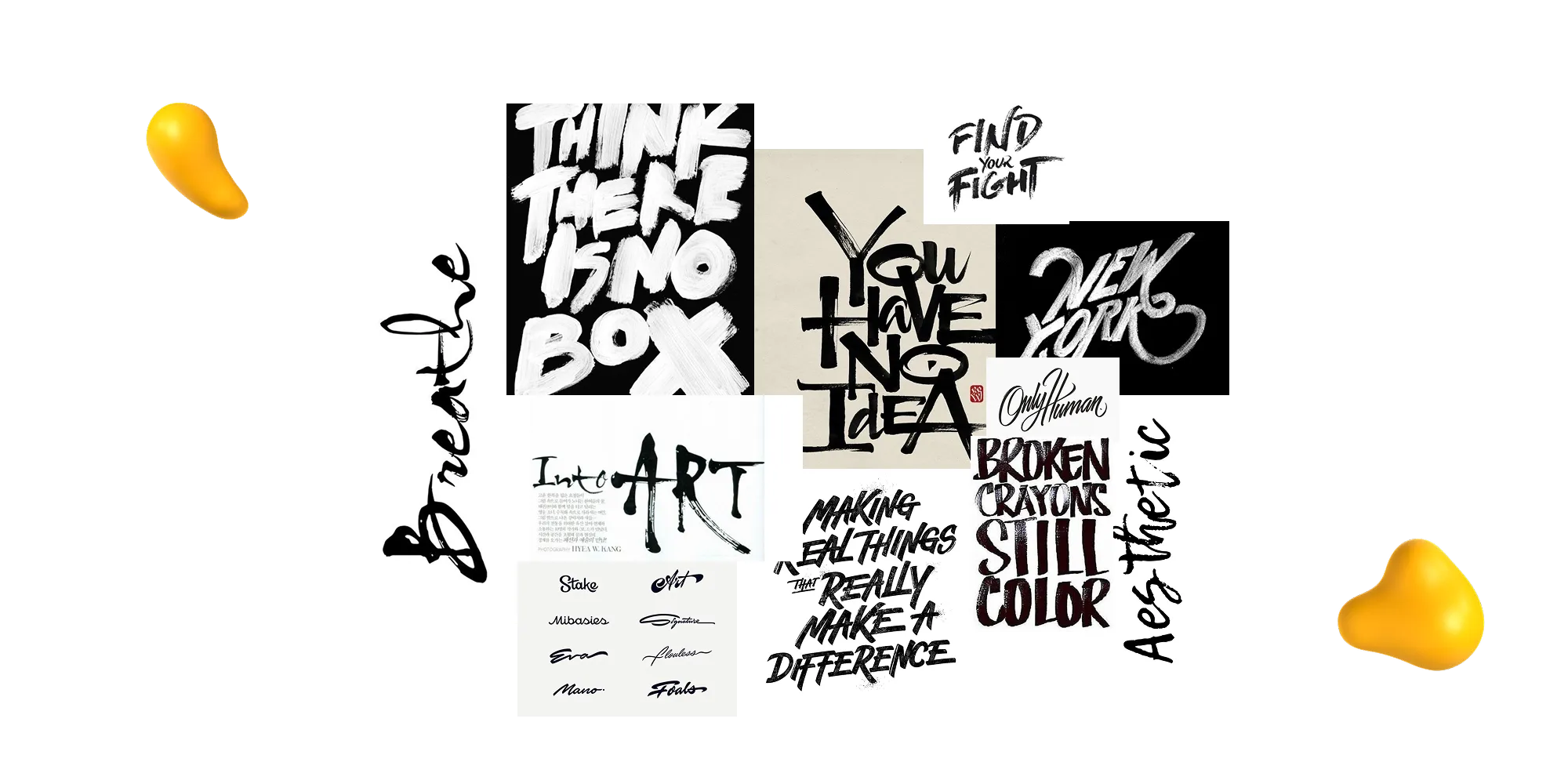 Handwritten typography collage showcasing expressive brush lettering and marker-style scripts for a raw, artistic look