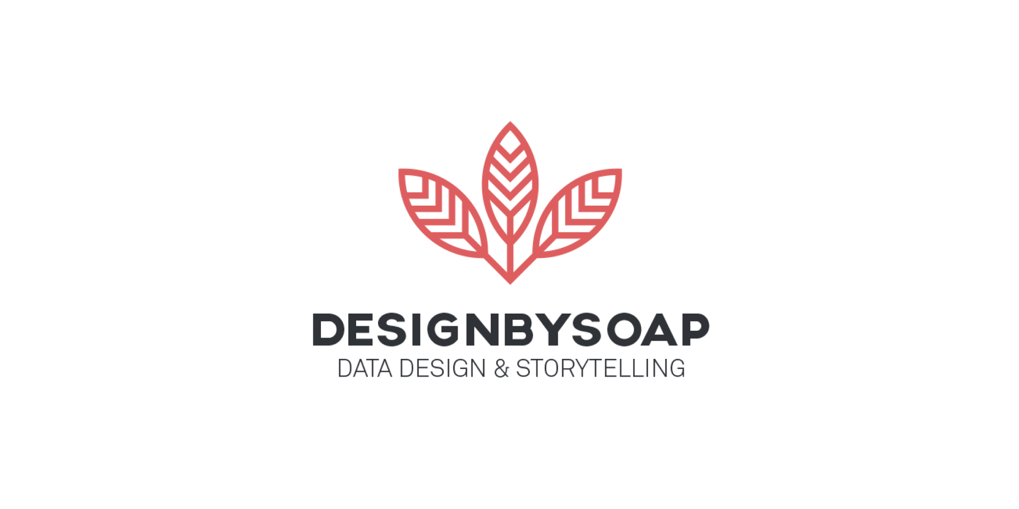 Designbysoap logo with red leaf symbol and tagline “Data Design & Storytelling.”