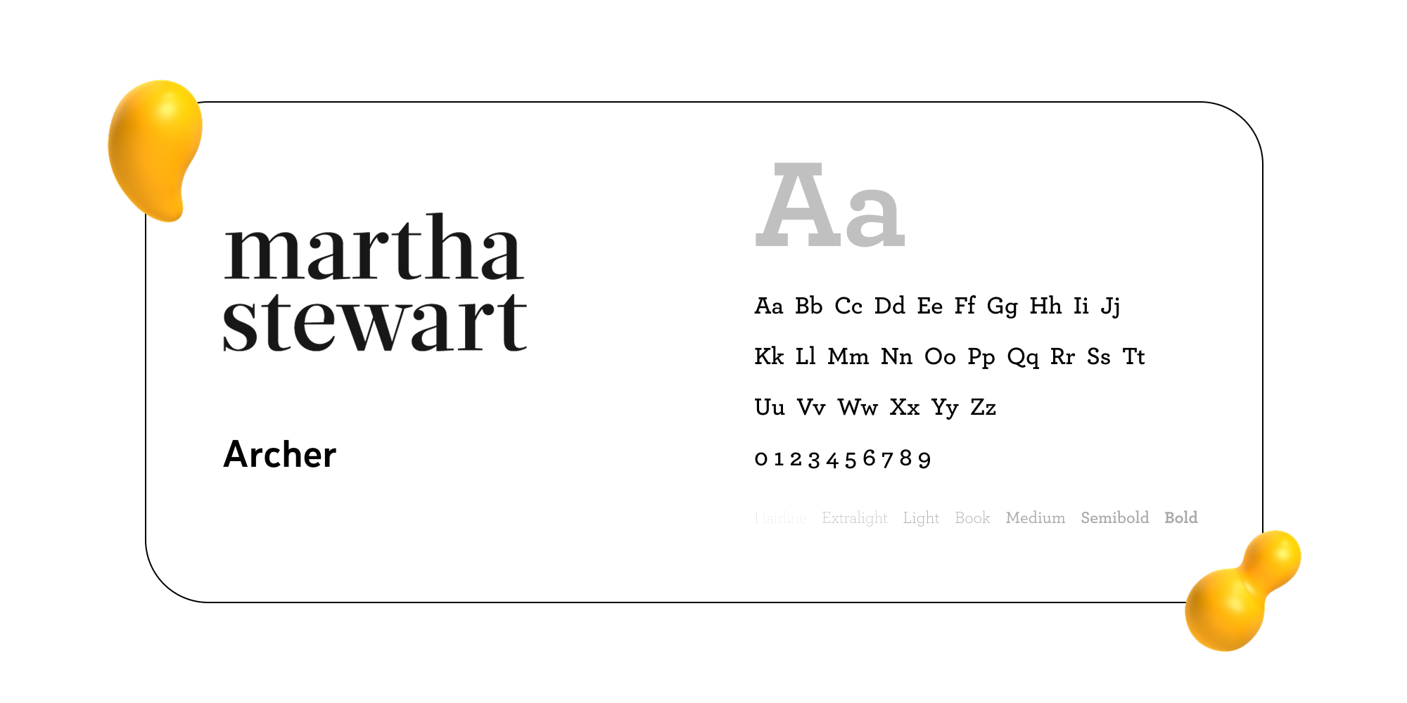 Martha Stewart Archer font sample with full alphabet and numbers