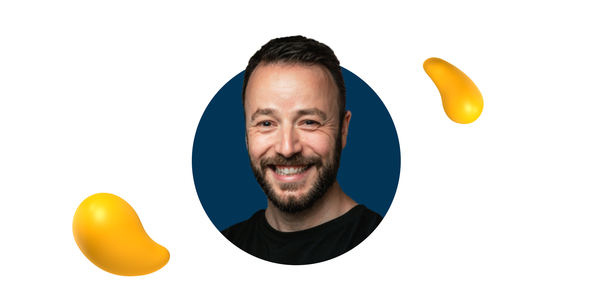 Portrait of James Barnard, Adobe MAX 2025 speaker and designer, against a dark background with yellow 3D shapes.