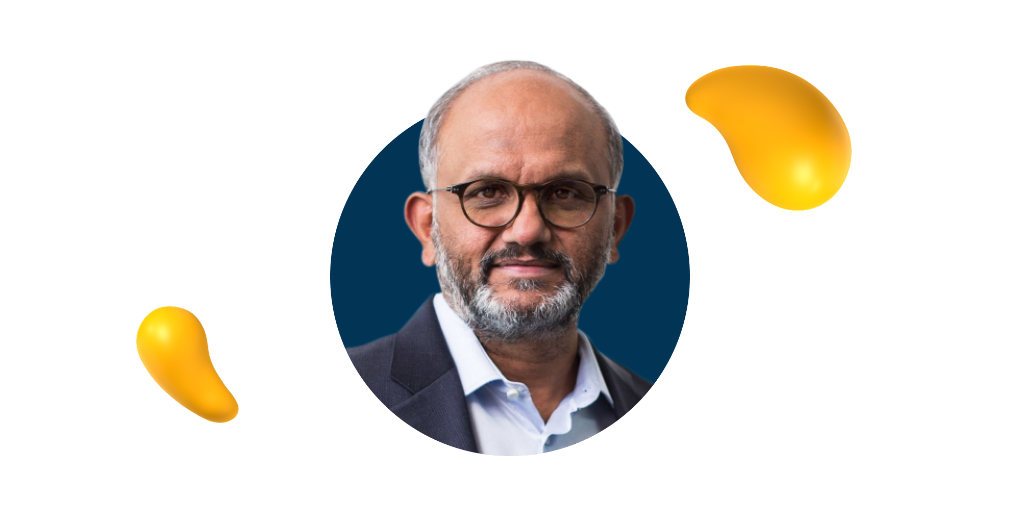 Portrait of Shantanu Narayen, Adobe MAX 2025 keynote speaker and Adobe CEO, against a dark background with yellow 3D shapes