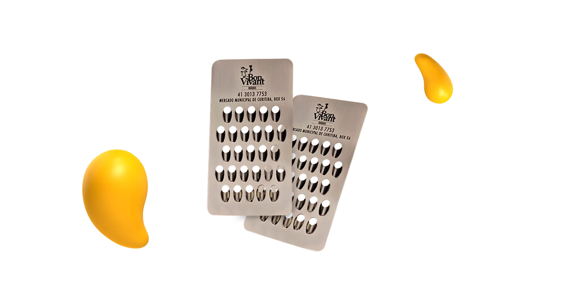 Unique metal business cards with perforated cheese grater design.