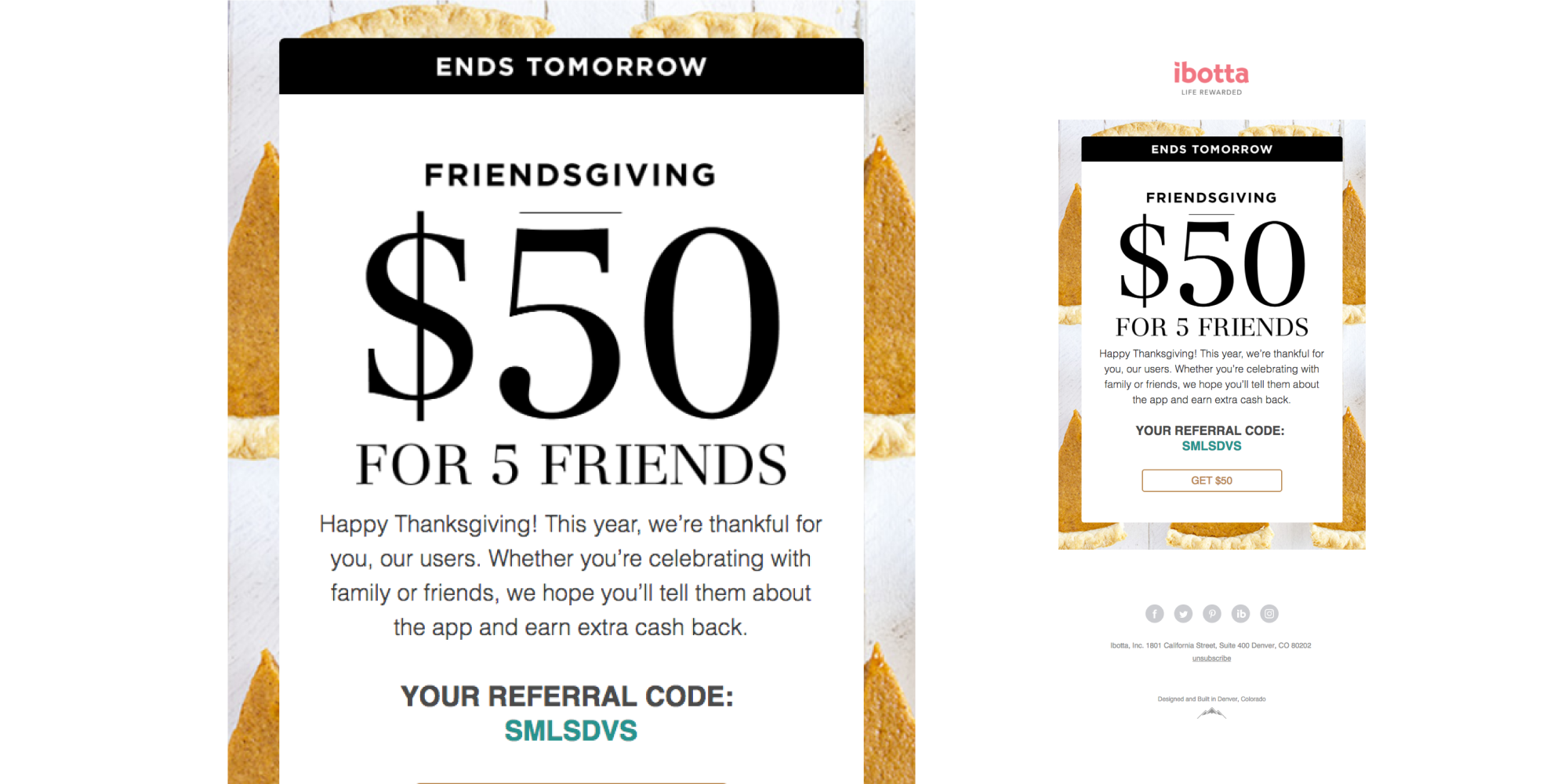 Ibotta Friendsgiving referral promotion offering holiday rewards