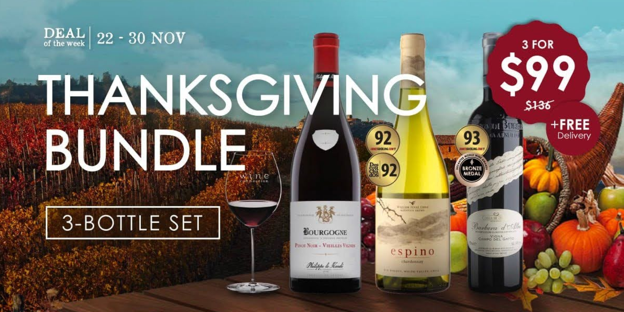 Wine Connection Thanksgiving wine bundle promotion with holiday pricing