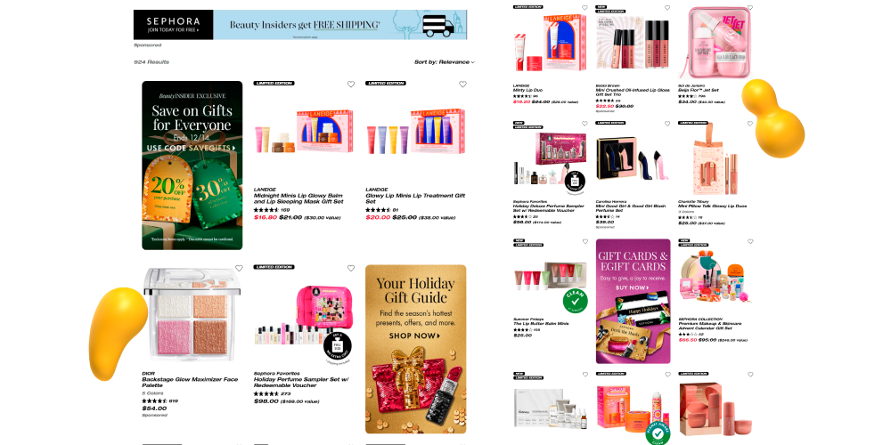 A collage of Sephora's holiday gift sets