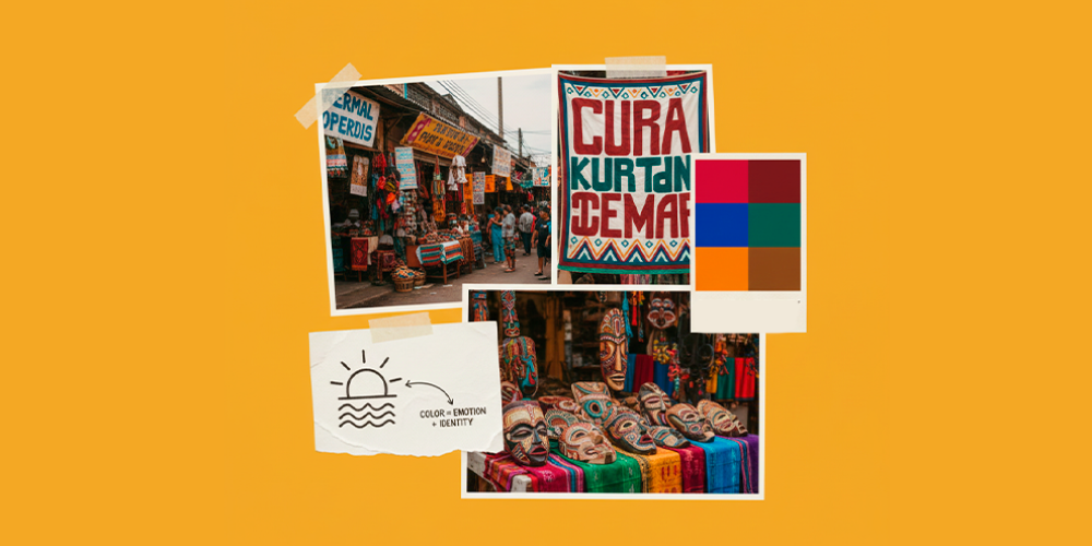 Branding inspiration from cultural street markets with bold colors, patterns, and handcrafted signage