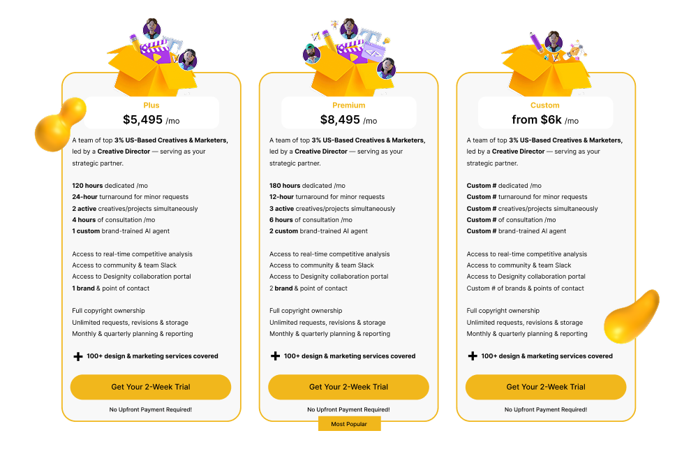 Designity pricing plans overview – click to view full pricing