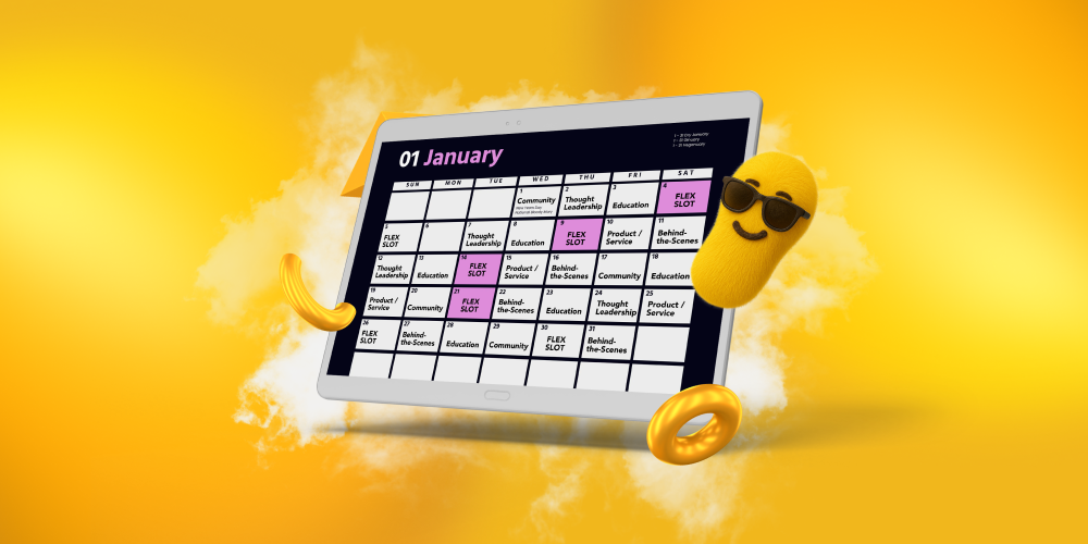 Illustration of a digital social media content calendar with flexible posting slots