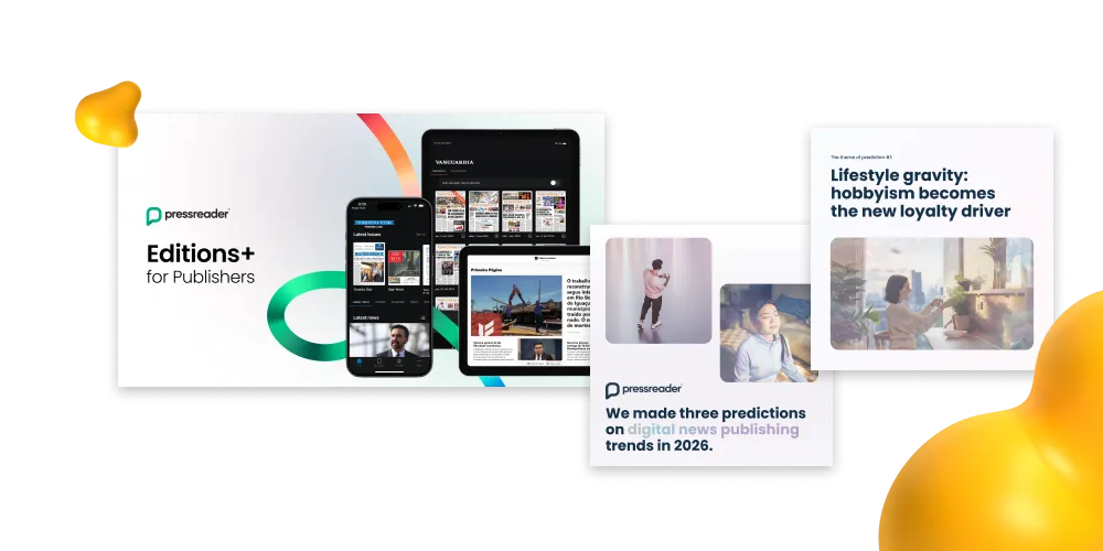 Digital publishing platform UI and marketing design for mobile and tablet news experiences