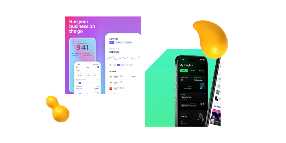 Comparison of Spotify’s dynamic, high-energy interface design and Stripe’s structured, minimal layout highlighting contrasting brand personalities