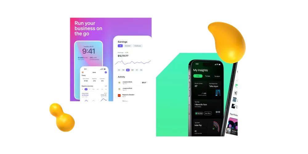 Comparison of Spotify’s dynamic, high-energy interface design and Stripe’s structured, minimal layout highlighting contrasting brand personalities