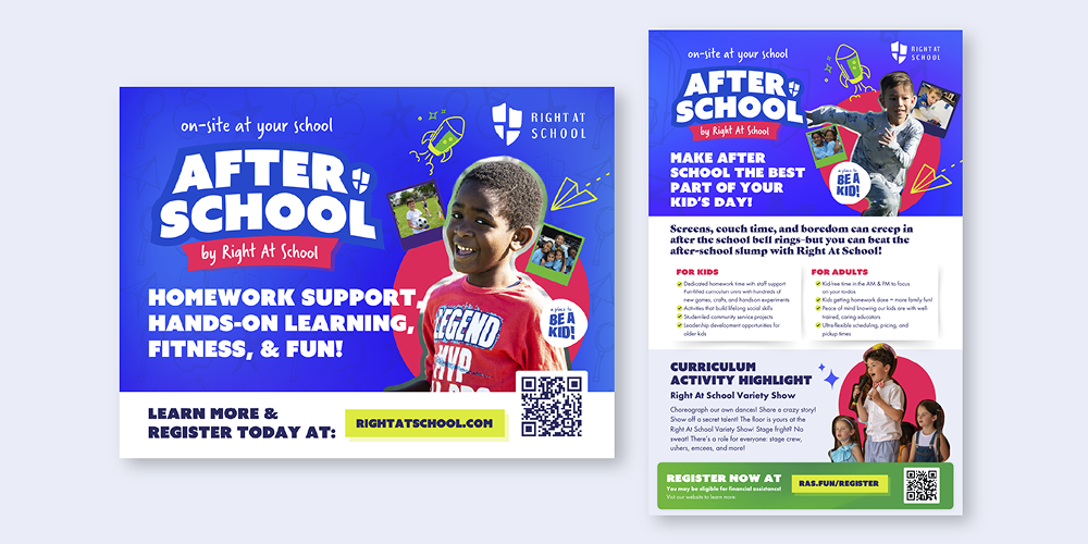 Banner and flyer design for Right At School, one of Aaliyah's creative projects.