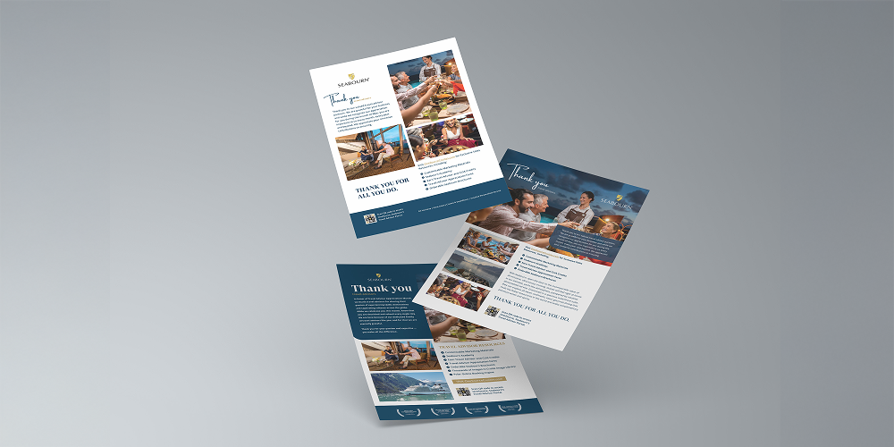 Flyer design for Seabourn Cruise Line, one of Aaliyah's creative projects.