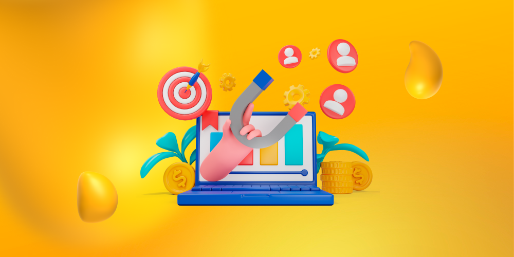 Marketing elements popping out of a laptop. Brand consistency is what makes your brand recognizable.