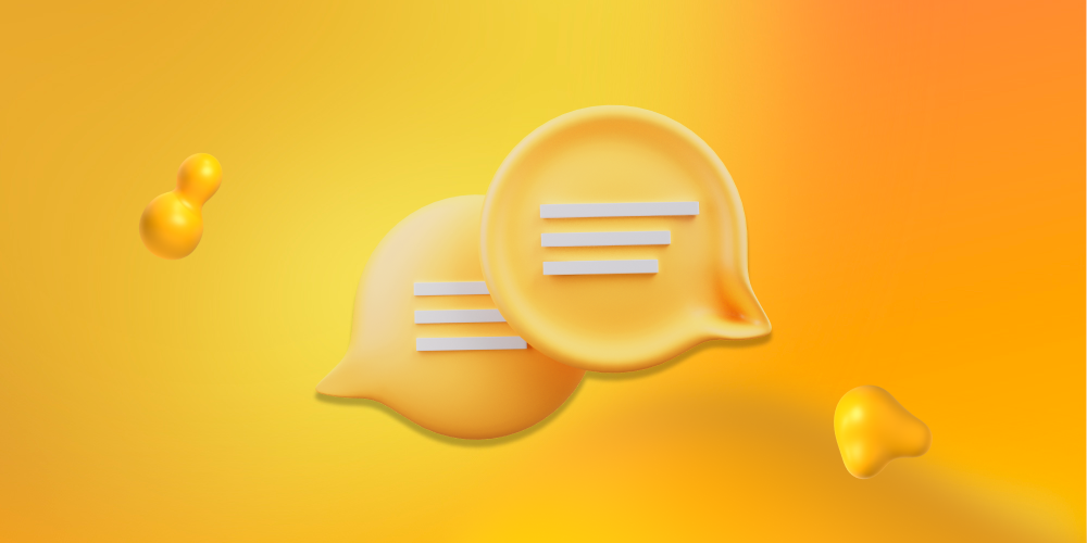 Two message bubbles. Taking feedback like a pro is a must-have skill for landing more copywriting jobs.