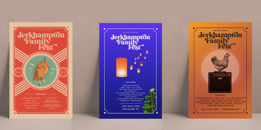 Poster series for Jerkhampton Family Fest, one of Emily's creative projects.