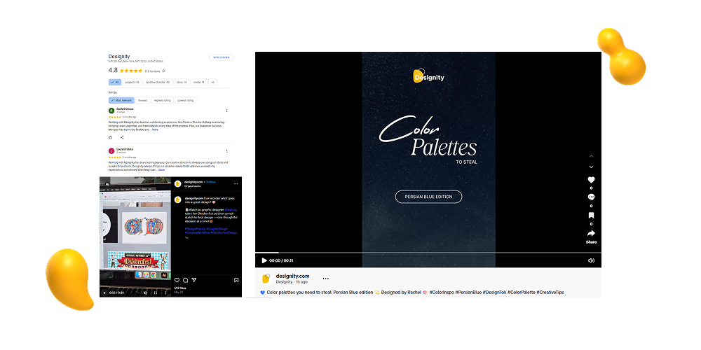 Examples of Designity's earned media: Google reviews and user-generated content