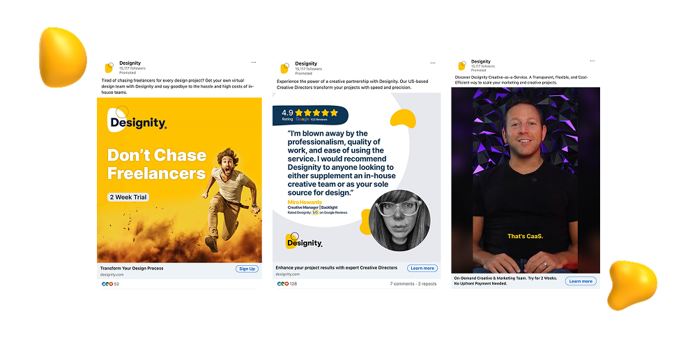 Examples of Designity's paid LinkedIn ads