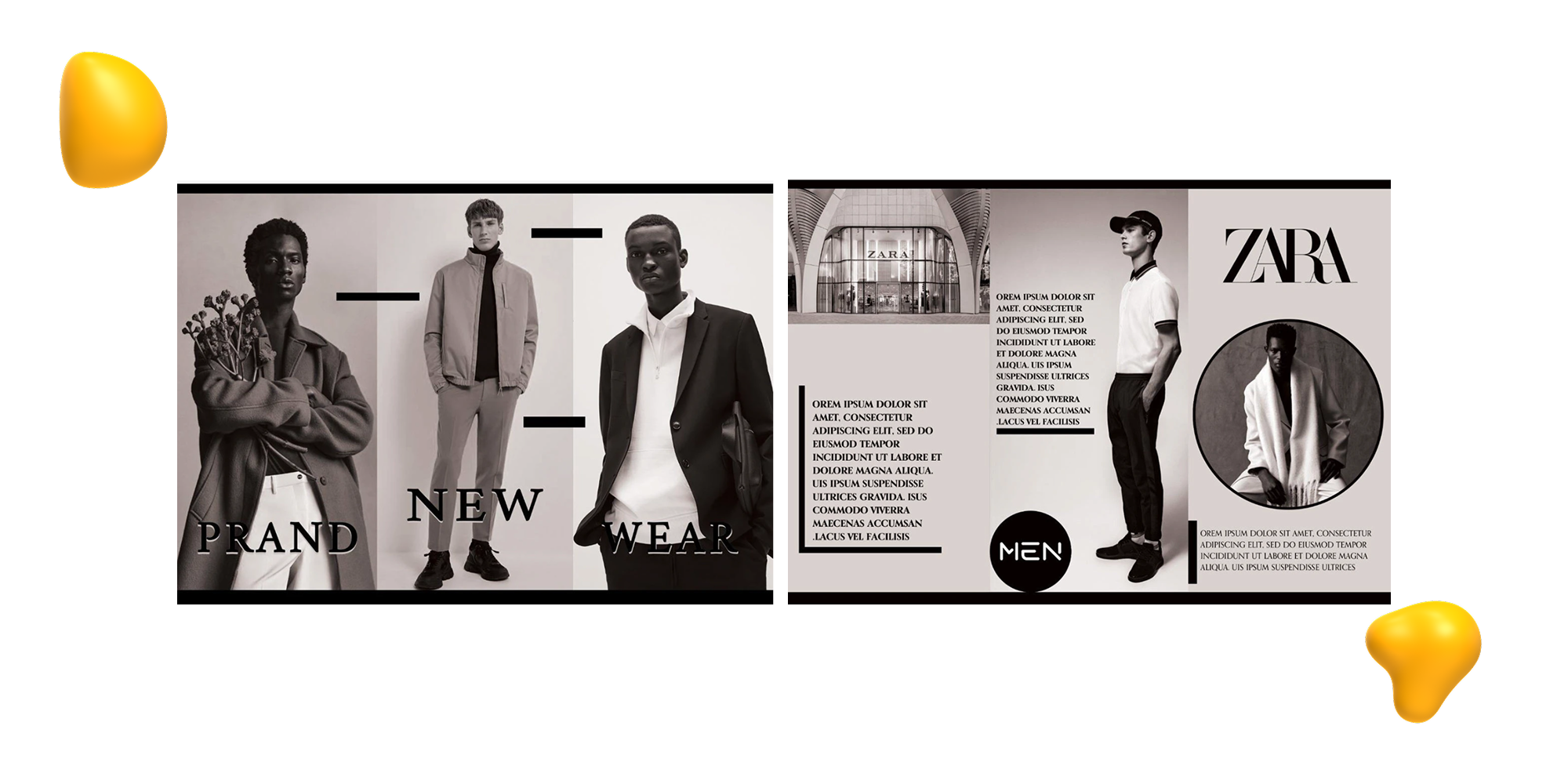 Example from Zara's fashion lookbook-style brochure